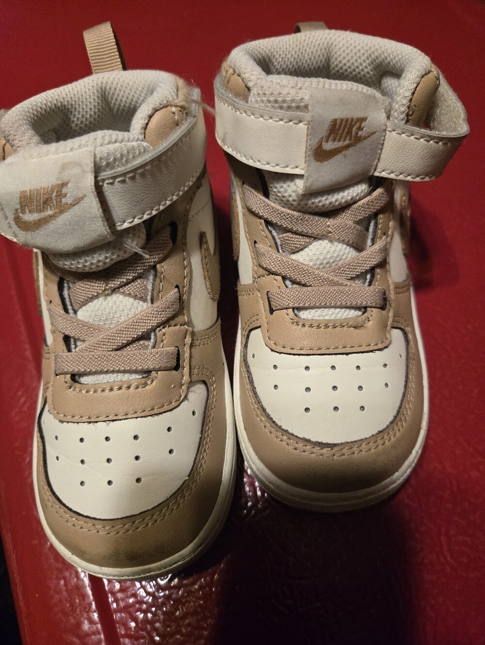 Nike Kids High-Top Sneakers in Beige and White with Tan Accents